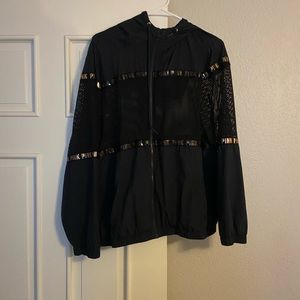 PINK. black mesh windbreaker with hood